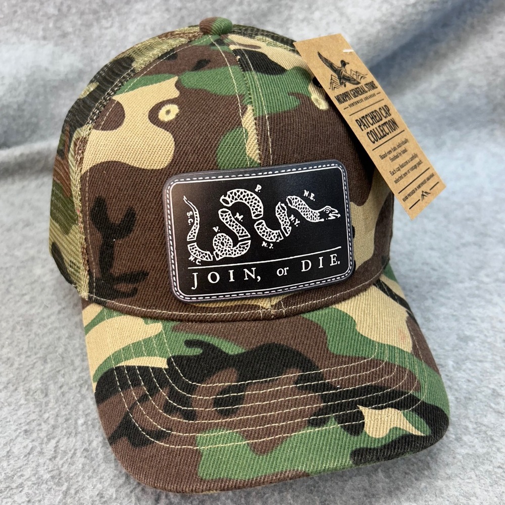 Join Or Die Patch Mens Camo Trucker Hat Snapback OSFM NWT